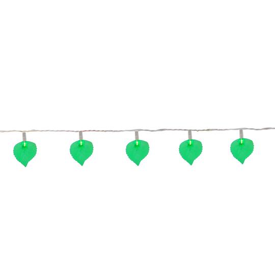 10ct. Battery Operated Green Leaf Shaped Novelty Christmas Light Set